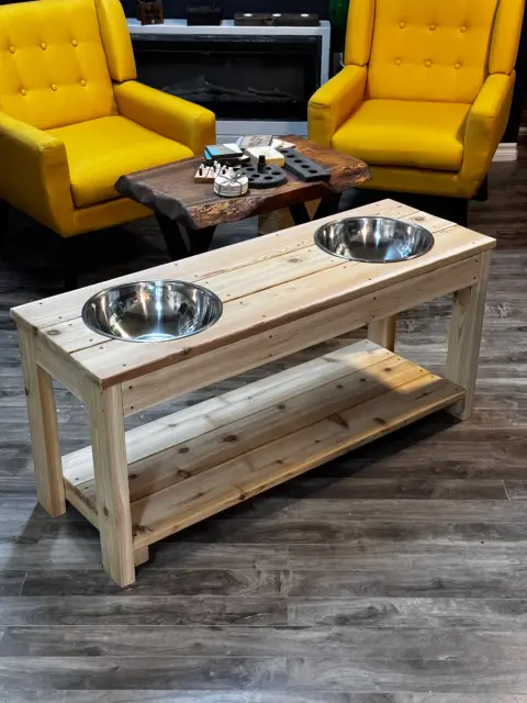 Handcrafted Cedar Dog Feeding Station | Custom Elevated Bowl Stand NS