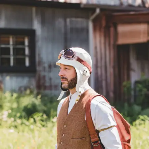 White Leather Aviator Hat - Simon Model